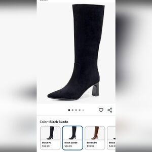 Black Suede Knee-High Block Heel Boots